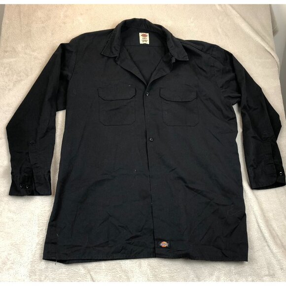Dickies Mens Button Up Work Shirt Size 2XT Black Long Sleeve Pockets Classic - Picture 7 of 9
